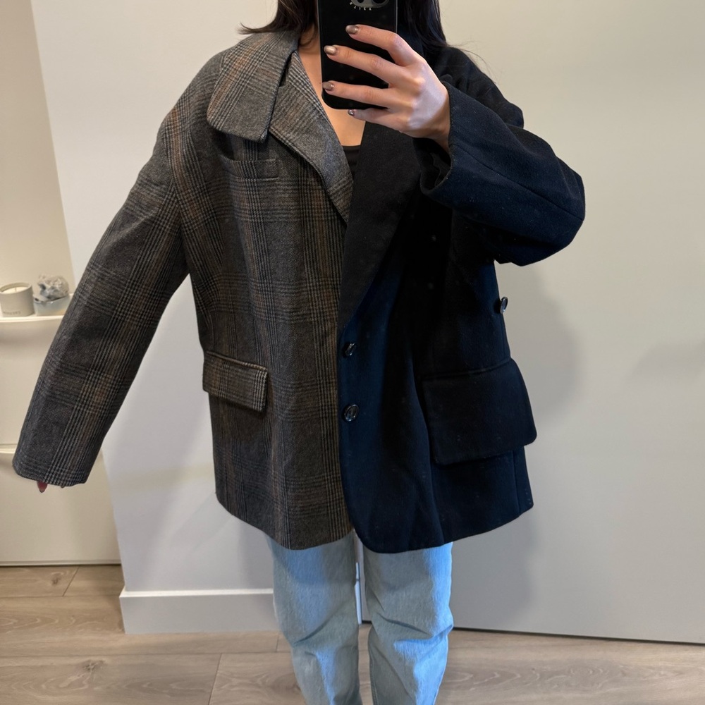 Tibi Two-Tone Black and Brown Tweed Coat